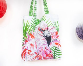 Pink Flamingo Print Tote Bag