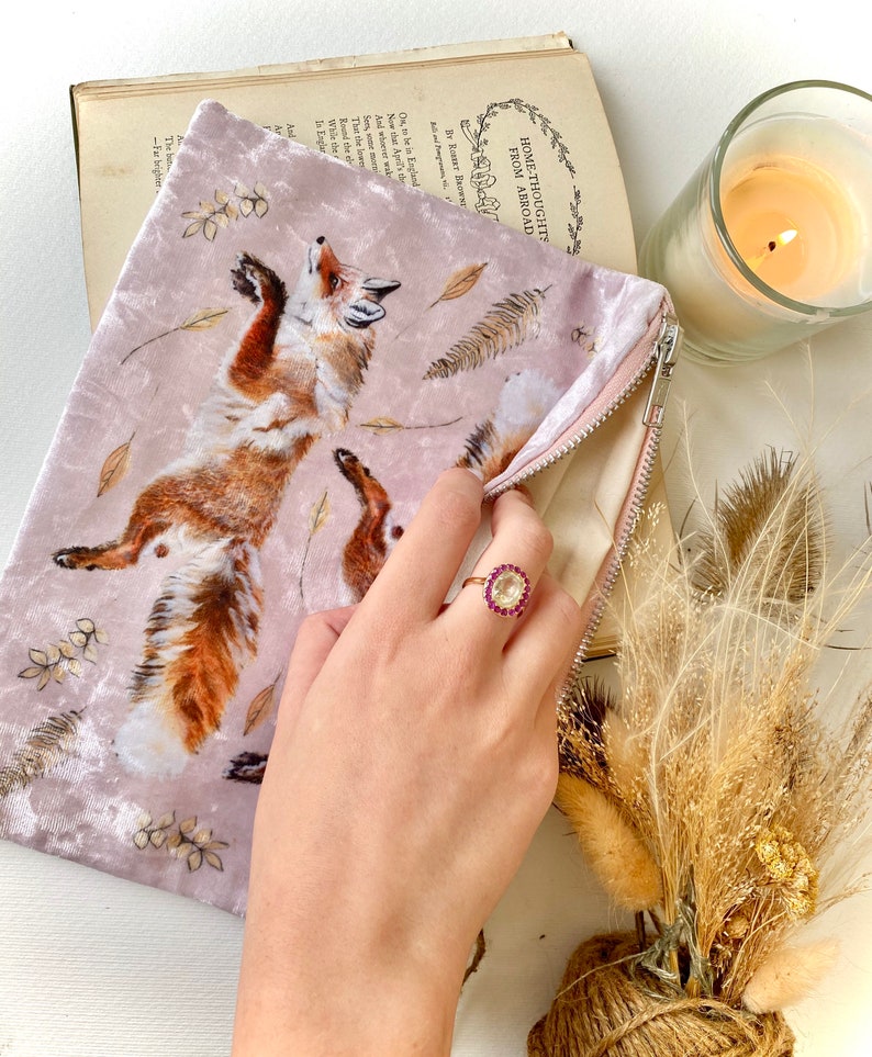 Autumn Fox roze fluwelen cosmetische tas afbeelding 10