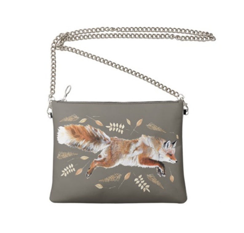 Personalised Fox Print Leather Handbag Silver