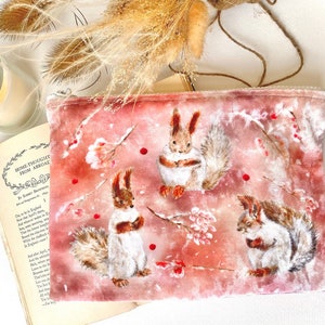 Red Squirrel Woodland Velvet Make Up Bag image 1