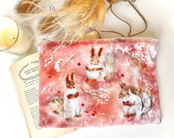 Red Squirrel Woodland Velvet Make Up Bag