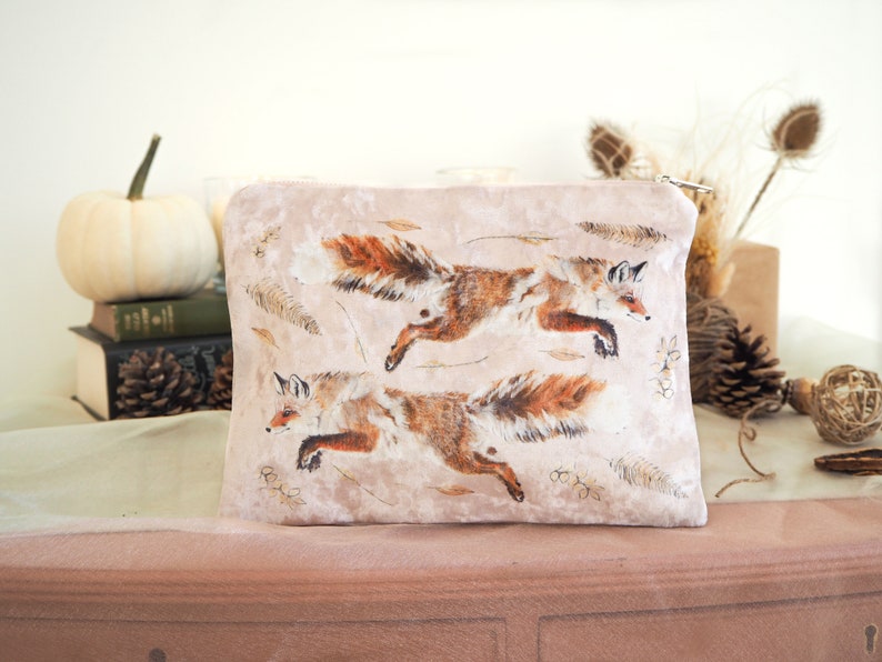 Autumn Fox Pink Velvet Cosmetic Bag image 2