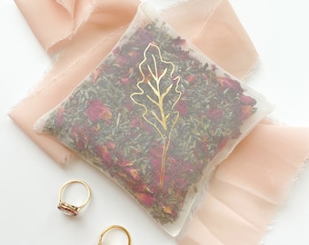 Silk Lavender and Rose Fragrance Bag, Gold Oak Leaf Relaxation Gift,