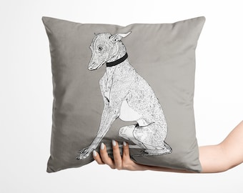 Illustrated Whippet Dog Grey Cushion Cover