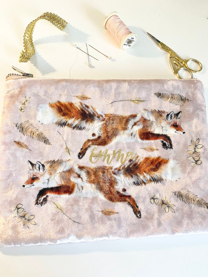 Autumn Fox Pink Velvet Cosmetic Bag image 6