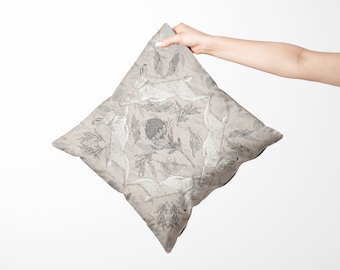 Hare and Thistle Velvet Cushion Cover, Grey Marbled Pillow