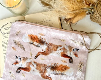 Autumn Fox Pink Velvet Cosmetic Bag