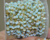 BIG SALE 1 Foot Natural Peru Blue Opal faceted Rosary Style Beaded Chain -Peru Blue Opal Beads wire wrapped chain - 50AA04