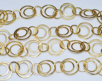 AAA Quality Round Link Charm 24K Gold Plated Chain, Necklace Findings , Chain Per Foot , 15 - 25 mm -Unqiue Chain CB12AA10