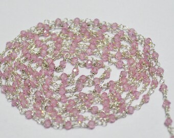 1 Foot Pink Zircon Rondelle faceted Rosary Style Beaded Chain - Pink Zircon Beads wire wrapped chain -in wholesale price , 56AA01