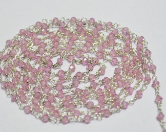 1 Foot Pink Zircon Rondelle faceted Rosary Style Beaded Chain - Pink Zircon Beads wire wrapped chain -in wholesale price , 56AA01