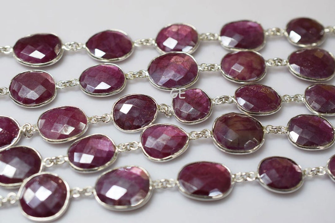 Ruby Colored Moonstone Connector Chain , Ruby Moonstone Faceted Free ...