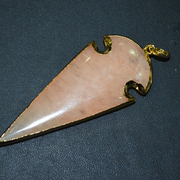 Natural Peach Aventurine BIG Arrowhead Pendant Charm with 24 kt Gold Electroplated Edge-60 mm approx,, Whole Sale Price