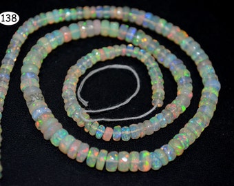 AAAA Quality ETHIOPIAN OPAL, Faceted roundel shape Electric fire Ethiopian opal beads , 3.5 mm To 6 mm , 16 inch Strand