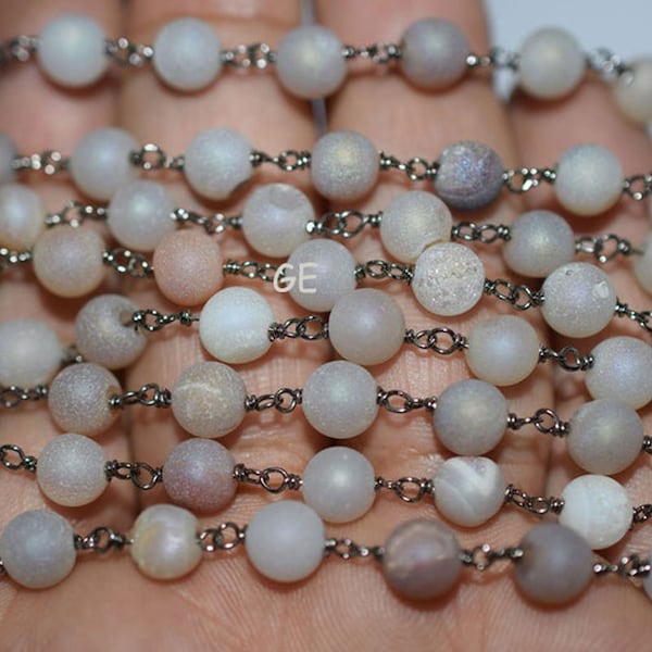 Beautiful Druzy Round Shape Chain , Matte Druzy Rosary Beaded Smooth Chain , Chain Per Foot 5.50-6 mm -Unqiue Chain 59AA46