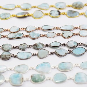 Larimar Bezel Connector Chain , Larimar Smooth Free Form Connector Chain, Chain Per Foot 8 to 13 mm -Unqiue Chain 59AA41