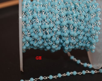 BIG SALE 1 Foot Blue Opal quartz Rosary Style Beaded Chain -Blue Opal Beads wire wrapped chain 52AA41