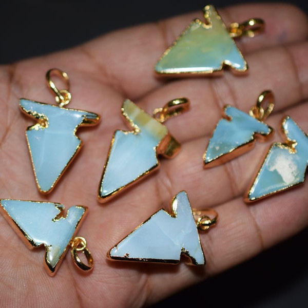Natural Blue Opal BIG Uneven Polished Arrowhead Pendant Charm with 24 kt Gold Electroplated Edge-25-30 mm approx,, Whole Sale Price