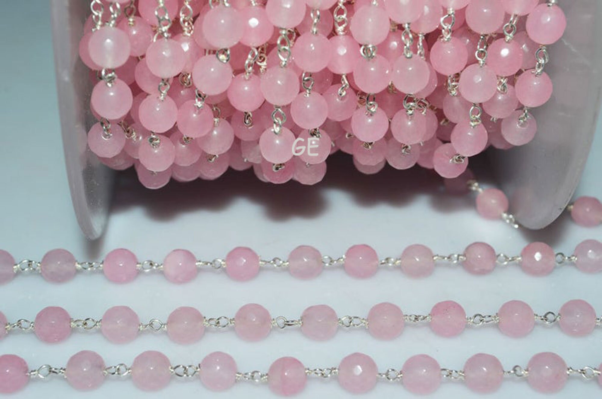 Rose Pink Chalcedony Round Shape Chain , Rose Pink (jade) Rosary Beaded ...
