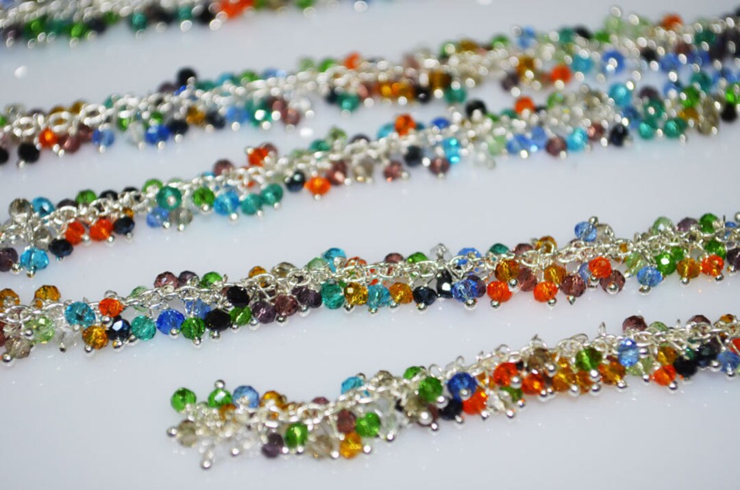 Multicolor Silver Wire Wrapped Dangling Cluster Chain,multicolor Beads ...