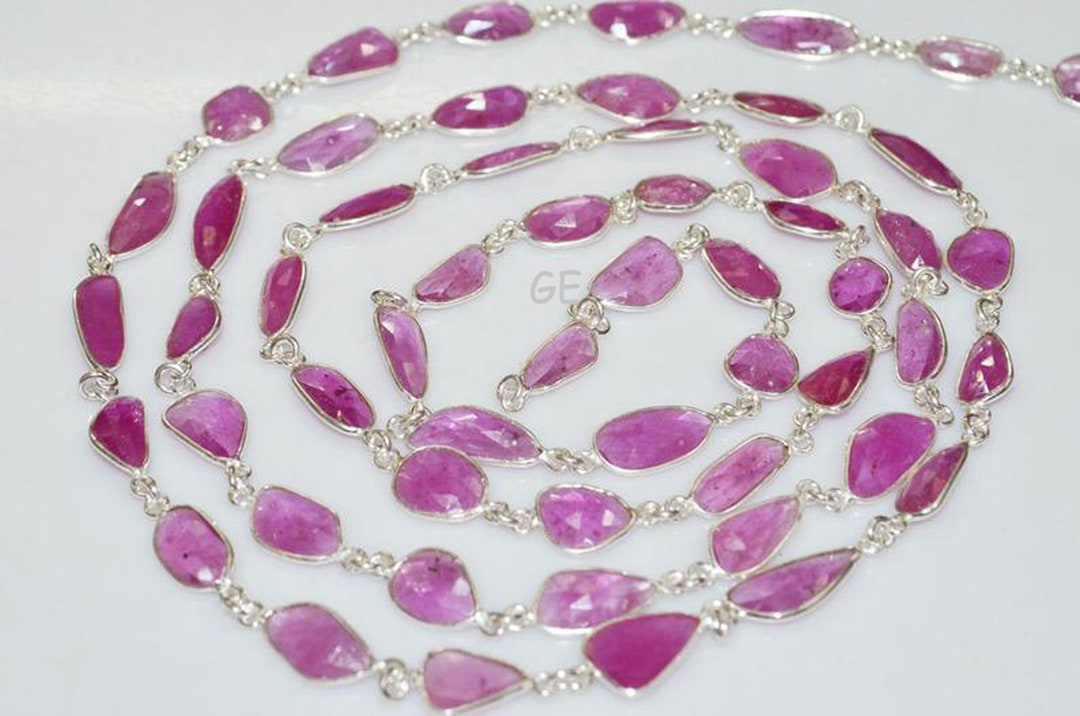 Mozambique Ruby Connector Chain , Ruby Faceted Free Form Connector ...