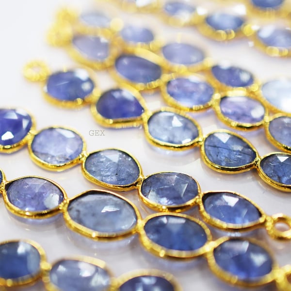 Natural Tanzanite 24k Gold Plated Bezel Connectors Charms Pendant DIY Jewelry Making Supplies ,40 TO 54 mm long -  63AA56