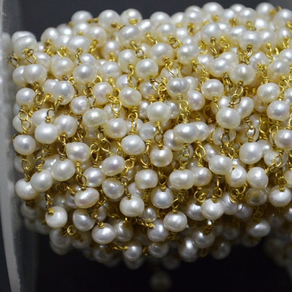 1 Fuß Natürliche Süßwasserperle Rondelle Glatt Rosenkranz Stil Perlenkette - Perlendraht gewickelte Kette -im Großhandelspreis, 50AA36
