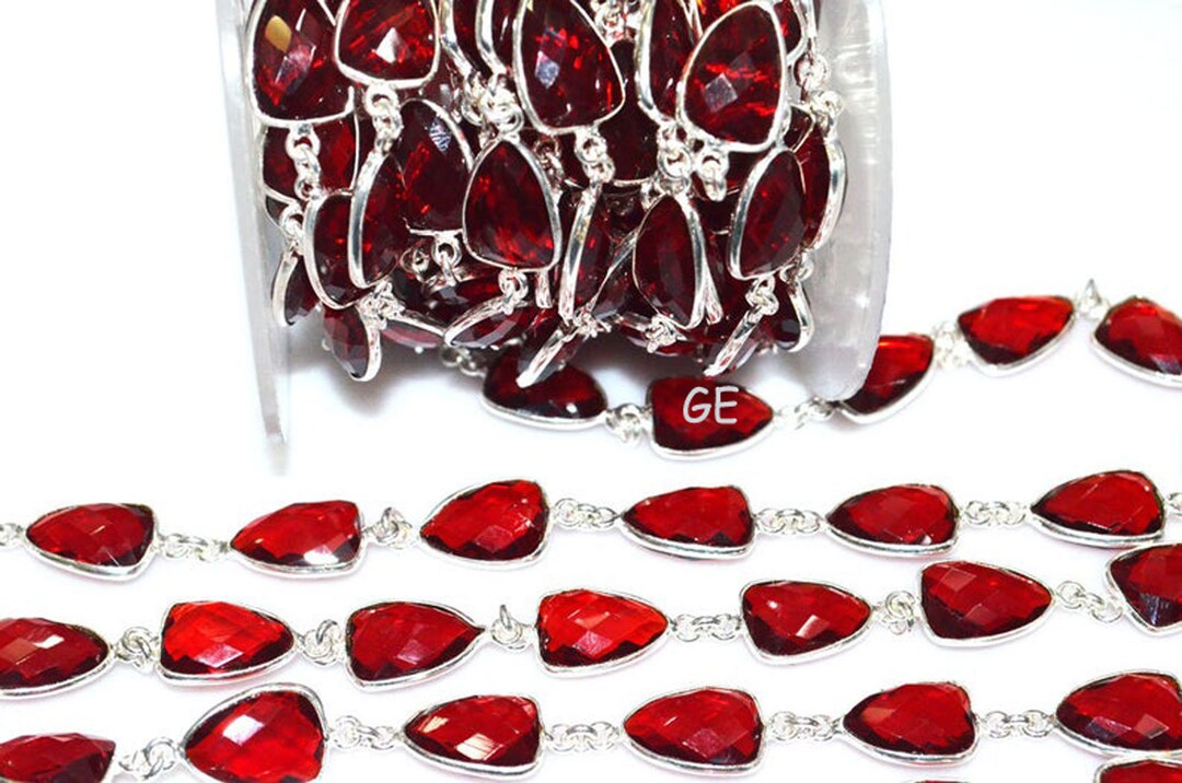 Red Ruby Glass Hydro Quartz Bezel Chain , Red Ruby Trillion Shape ...