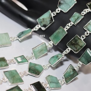 Natural Sakota Mines Emerald crown cut Fancy shape Connector Chain- Natural Emerald Table cut Bezel Chain-  Briolette 10-15 mm size- 64AA91
