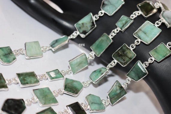 Natural Sakota Mines Emerald Crown Cut Fancy Shape Connector Chain