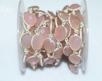 Rose rosa Chalcedon Ei Form Lünette Station Kette, rosa Chalcedon facettierten Verbinder Kette, Kette pro Fuß 13 x 12 mm -Unqiue Kette 58AA50