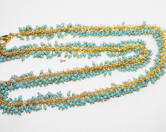 Türkis Draht Kette Cluster Kette, HYDRO Glas Türkis Perlen baumeln Rosenkranz Perlen Kette - 16 Zoll Traubenkette Halskette, 52AA16