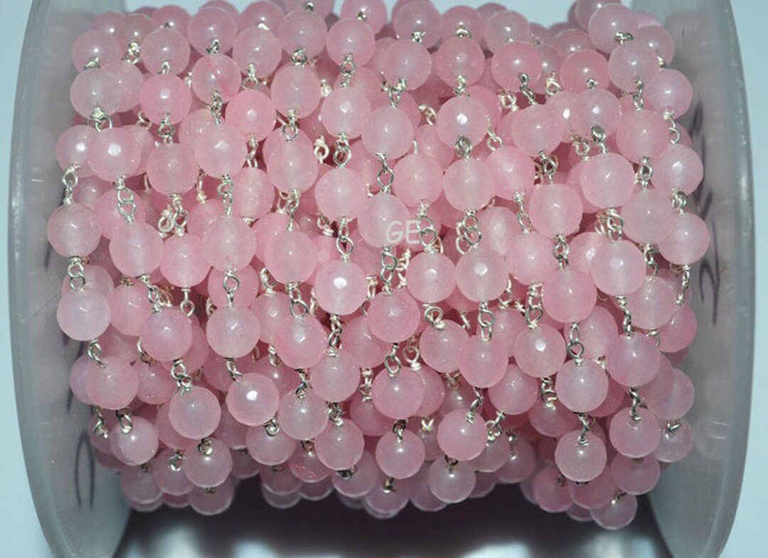 Rose Pink Chalcedony Round Shape Chain , Rose Pink (jade) Rosary Beaded ...