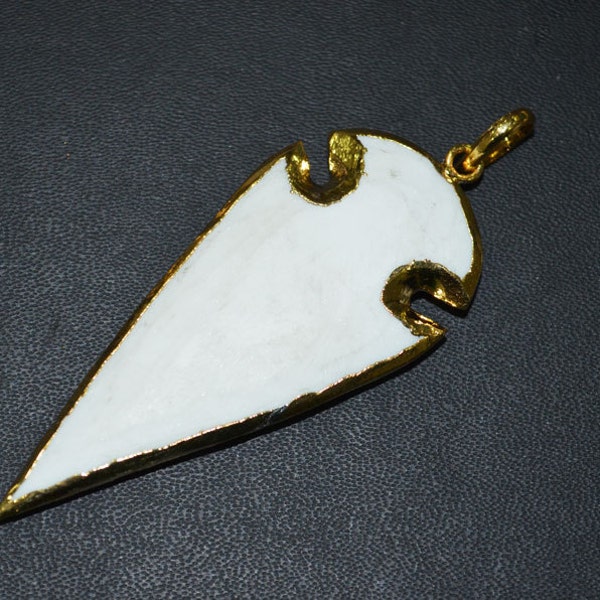 White Corein BIG Arrowhead Pendant Charm with 24 kt Gold Electroplated Edge-60 mm approx,, Whole Sale Price