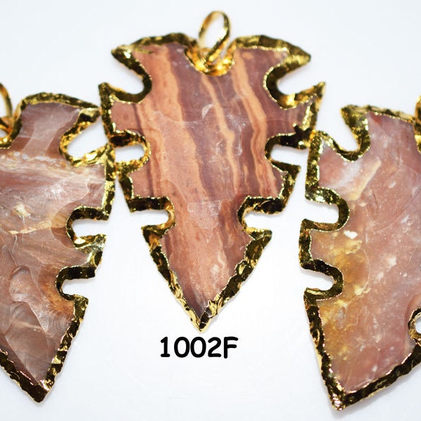 3 Pc Jasper Light-brown Arrow Pendant with 24 kt Gold Electroplated Edge-50 mm long approx, Arrow Pendant Charm gemstone Whole Sale -1002F