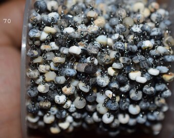 30 cm Fasetterad naturlig dendritopal Oxiderad trådlindad pärlkedja 4-4,5 mm, Dandritopal Rosenkranskedja, 50AA40