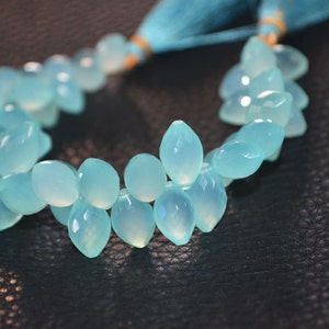 Brand New Aqua Chalcedony Dew Drop Faceted,6 inch Strand ,6x10 to 8x11 mm