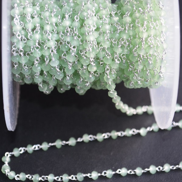 BIG SALE 1 Foot Prehnite Chalcedony faceted Rosary Style Beaded Chain - Prehnite Chalcedony Beads wire wrapped chain 52AA46