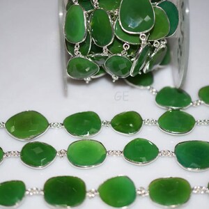 Chrysoprase Chalcedony Bezel Connector Chain , Chrysoprase Chalcedony Faceted Free Form Chain, Chain Per Foot 14-18 mm -Unqiue Chain 52AA33