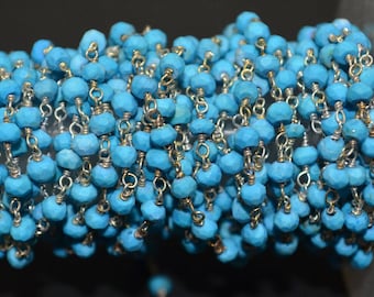 Turquoise magnesite Rondelle faceted Rosary Style Beaded Chain -turquoise magnesite 3-3.5 mmBeads wire wrapped chain wholesale price,57AA36