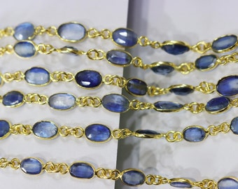Natural Himalayan Blue Kyanite Connector Chain ,Blue Kyanite Faceted Free Form Chain, Chain Per Foot 7 - 10 mm -Unqiue Chain 71AA54