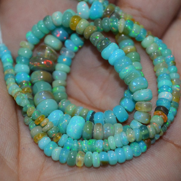 AAA Quality Multi Aqua Ethiopian opal Smooth Beads ,3 to 6 mm Approx. , 18 inch Strand