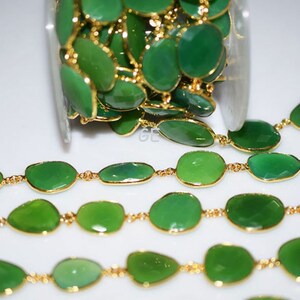Chrysoprase Chalcedony Gold Wire Plated Connector Chain , Chrysoprase Faceted Free Form Chain, Chain Per Foot 14-18 mm -Unqiue Chain 52AA34