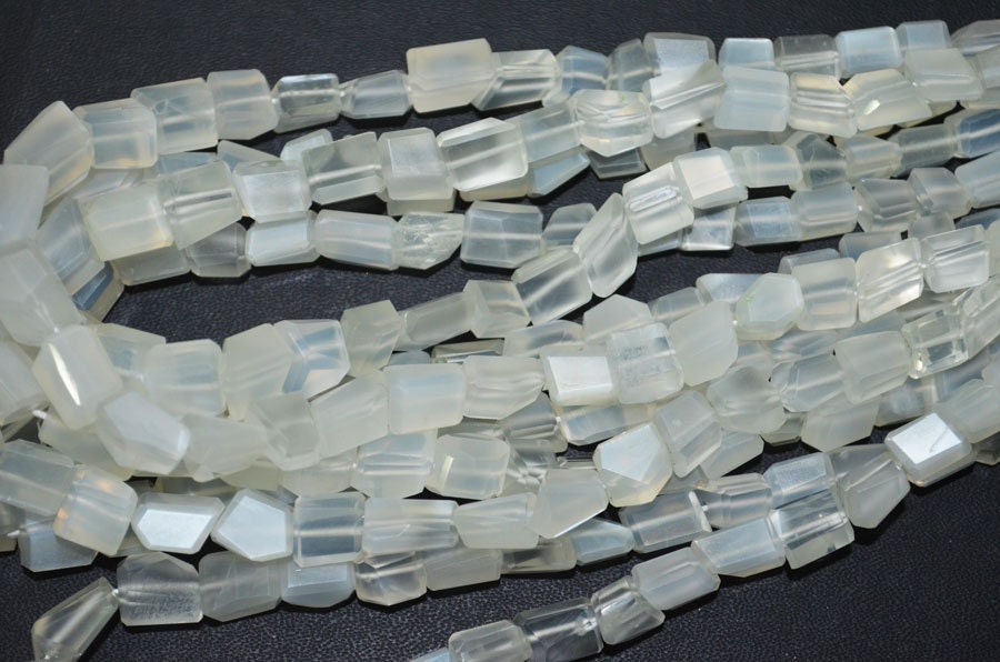 AFRICAN White Moonstone Step cut Faceted Nuggets Shaped Tumble Moonstone Tumble Faceted 8-13 mm Long size AAA Quality 16 Inch Strand