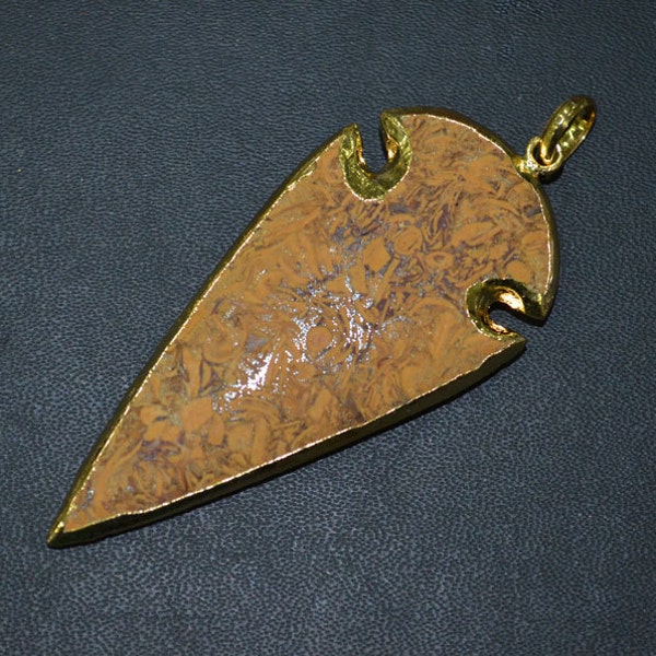 Natural Designer Marine Quartz BIG Arrowhead Pendant Charm with 24 kt Gold Electroplated Edge-60 mm approx,, Whole Sale Price