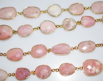 Wholesale Pink Opal Connector Chain-Natural Pink Opal Bezel Free Shape Chain- 11-17 mmApprox -Unqiue Chain 52AA23