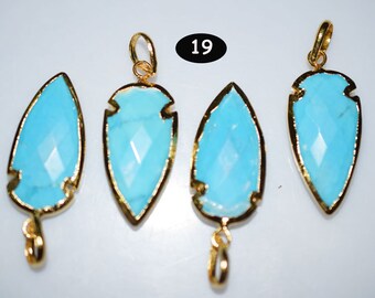 4 pc TURQUOISE magnesite small arrowhead, Arrowhead pendant , turquoise magnesite Arrow Pendant with Electroplating  , code : 19