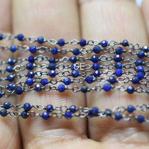 Lapis Lazuli Quarz Diamant Schneidekette, LapisLazuli Quarz Rosenkranz Perlenkette, Kette pro Fuß 2-2,30 mm -Unqiue Kette 59AA25