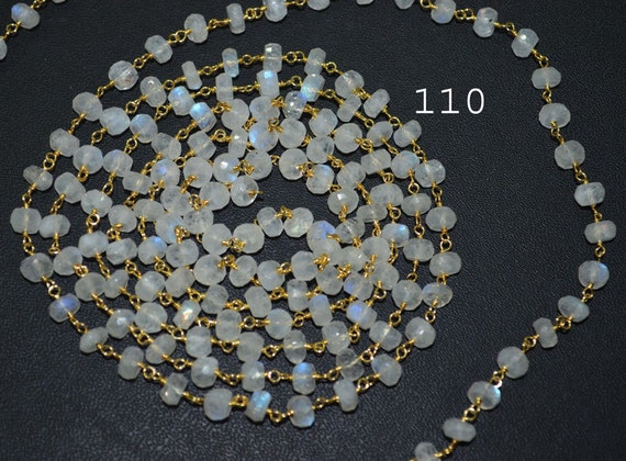 1 Foot White Rainbow Moonstone Beaded chain, Rosary Chain Moonstone 4.5-5 mm Huge beads-Handmade White rainbow rondelle Faceted chain 57AA57