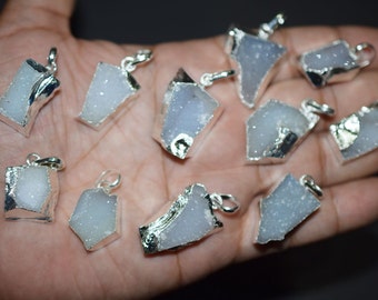 10 pc pack of DRUZY DRUSY - silver druzy pendant 25 mm long Approx. necklace, Silver necklace, Silver pendant necklace,crystal quartz geode